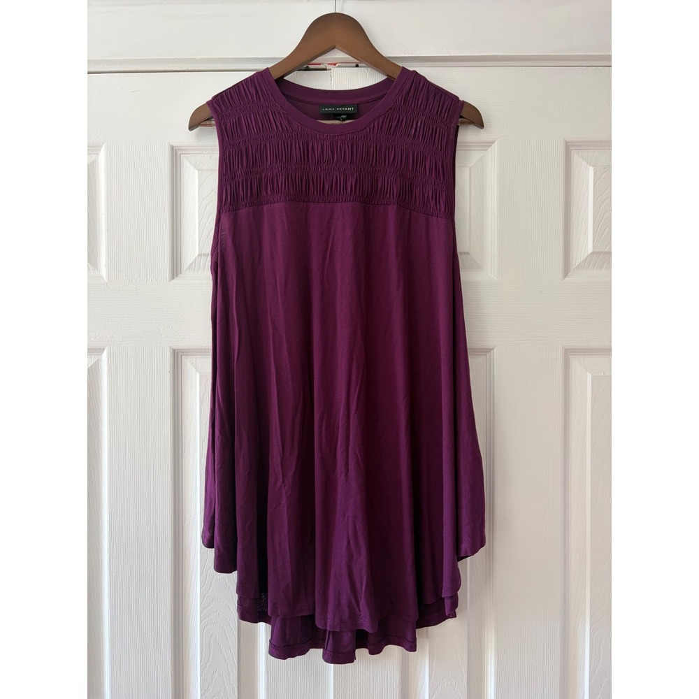 Lane Bryant Purple Smocked Swing Top Sleeveless High Low Hem 14/16 NWT